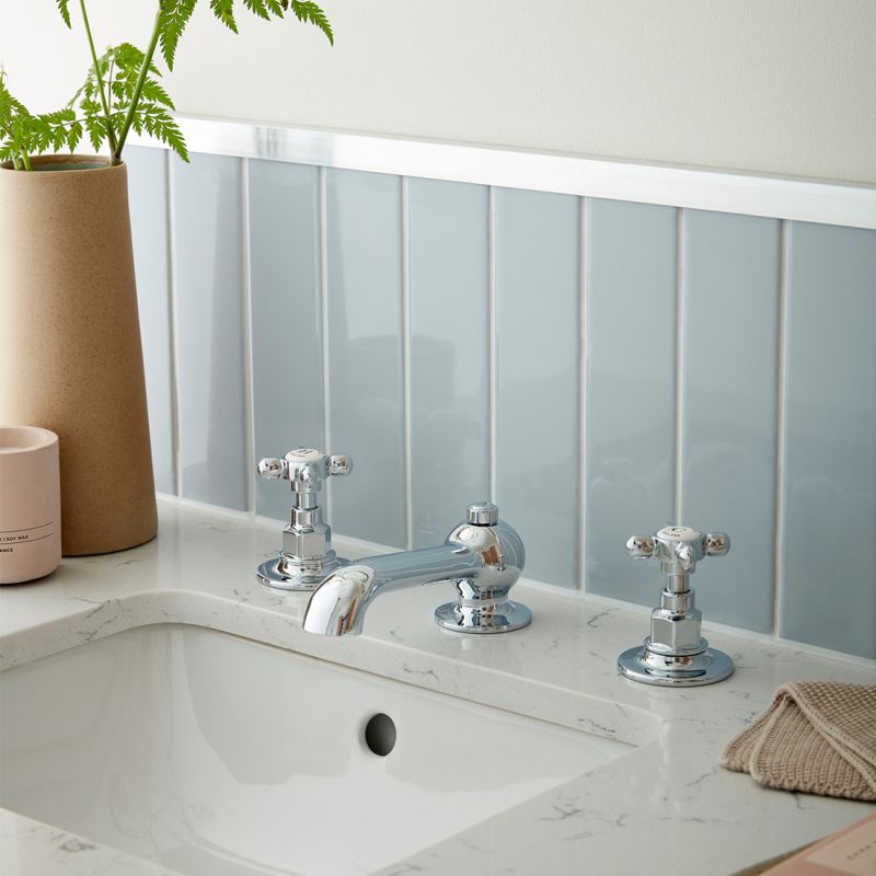 Axbridge 3 Hole Basin Mixer + Pop-Up Waste, Cross Handles