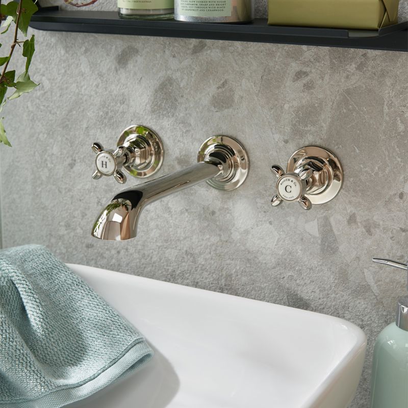 Axbridge Wall Mounted Basin Mixer Tap, Cross Handles
