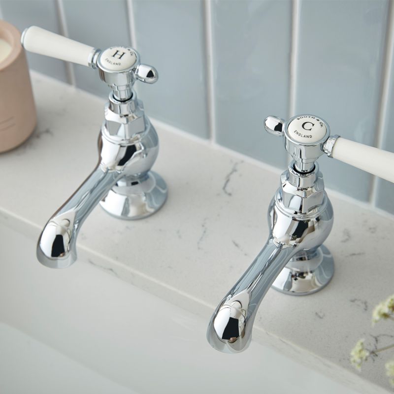 Axbridge Basin Pillar Taps, Lever Handles