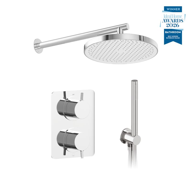 Safari Lever Two Outlet Concealed Thermostatic Shower Package with Mini Kit, finished in polished chrome.