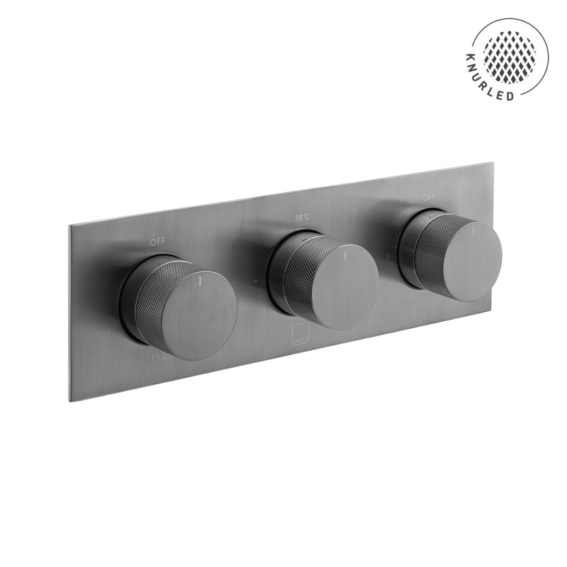 Tablet Knurled Horizontal Concealed Thermostatic Shower Valve with All-Flow Function, 2 Outlet 2 Handle