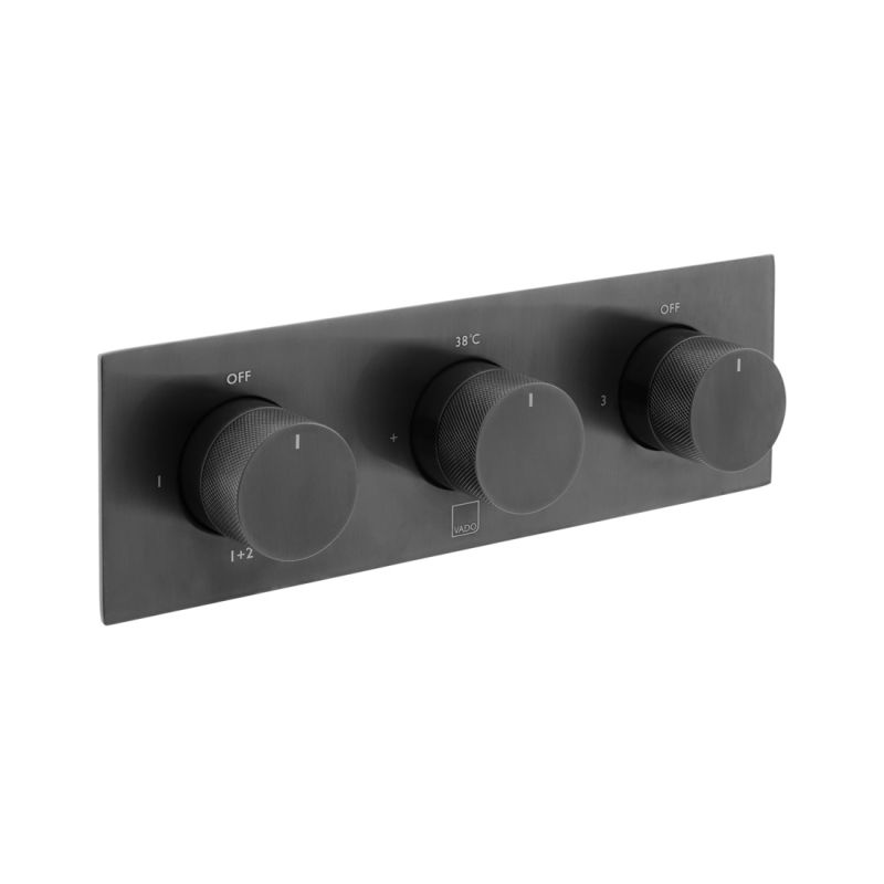 Tablet Knurled Horizontal Concealed Thermostatic Shower Valve with All-Flow Function, 3 Outlet 3 Handle