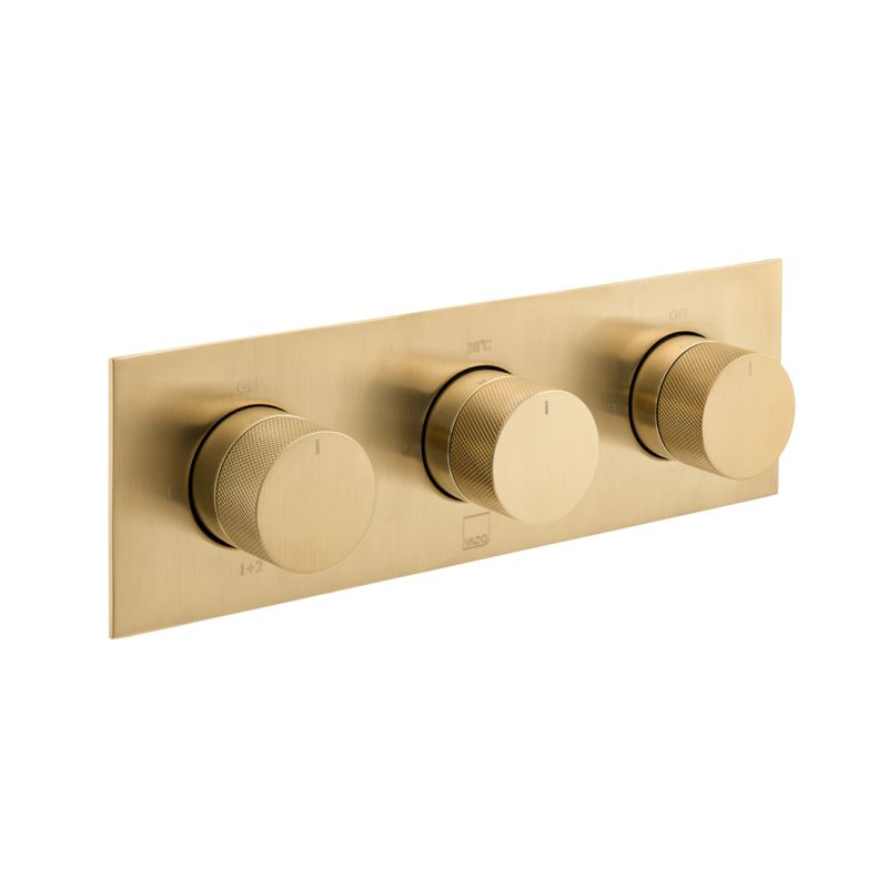 Tablet Knurled Horizontal Concealed Thermostatic Shower Valve with All-Flow Function, 3 Outlet 3 Handle