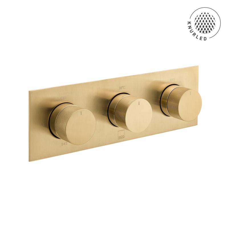 Tablet Knurled Horizontal Concealed Thermostatic Shower Valve with All-Flow Function, 3 Outlet 3 Handle