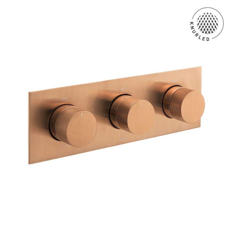Tablet Knurled Horizontal Concealed Thermostatic Shower Valve with All-Flow Function, 3 Outlet 3 Handle