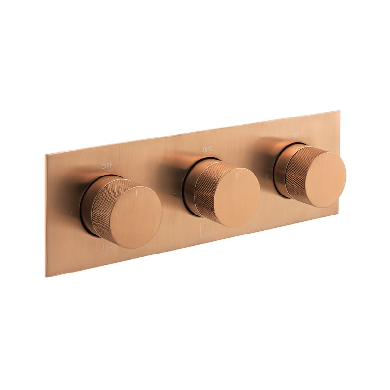 Tablet Knurled Horizontal Concealed Thermostatic Shower Valve with All-Flow Function, 3 Outlet 3 Handle