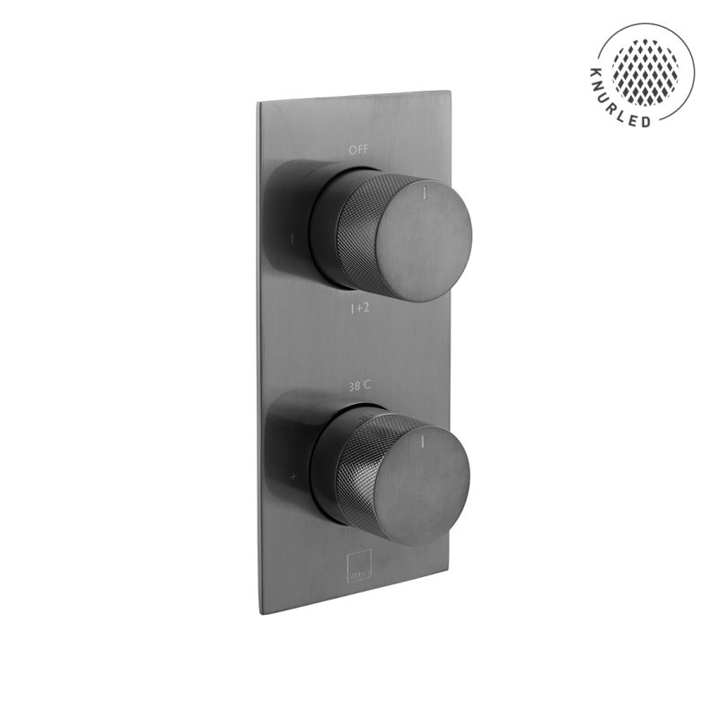 Tablet Knurled Horizontal Concealed Thermostatic Shower Valve, 2 Outlet 2 Handle