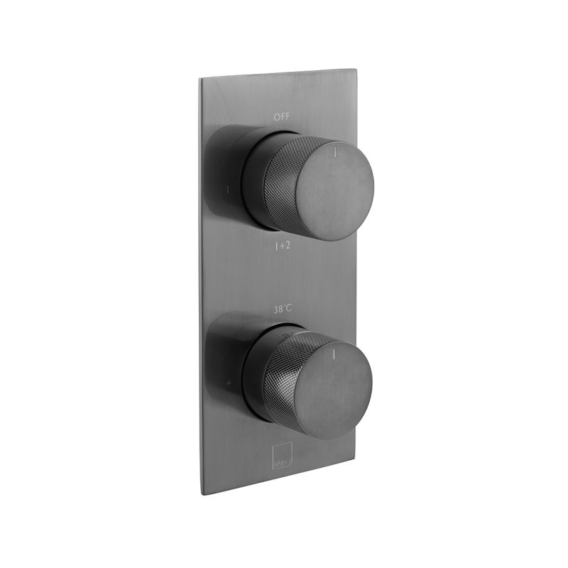 Tablet Knurled Horizontal Concealed Thermostatic Shower Valve, 2 Outlet 2 Handle