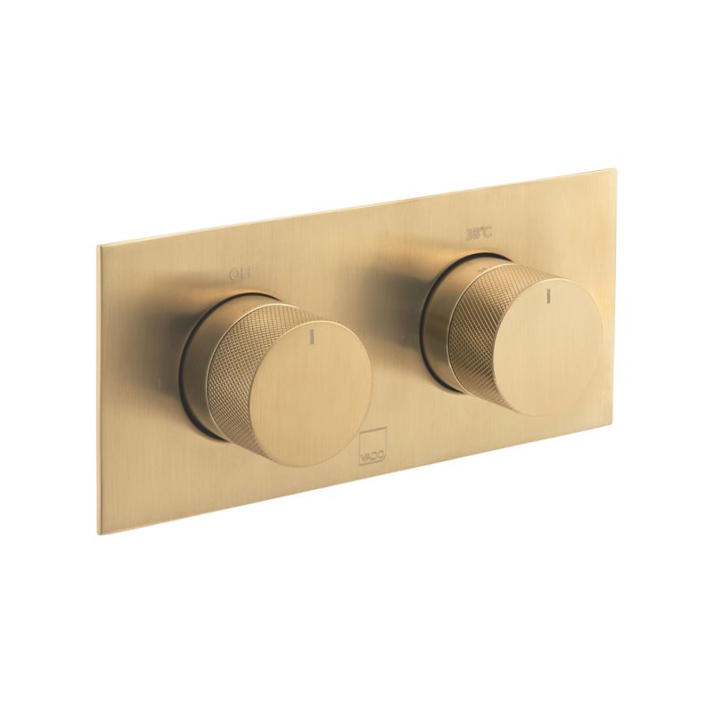 Tablet Knurled Horizontal Concealed Thermostatic Shower Valve with All-Flow Function, 2 Outlet 2 Handle