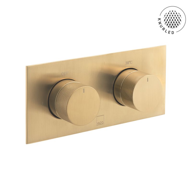 Tablet Knurled Horizontal Concealed Thermostatic Shower Valve with All-Flow Function, 2 Outlet 2 Handle