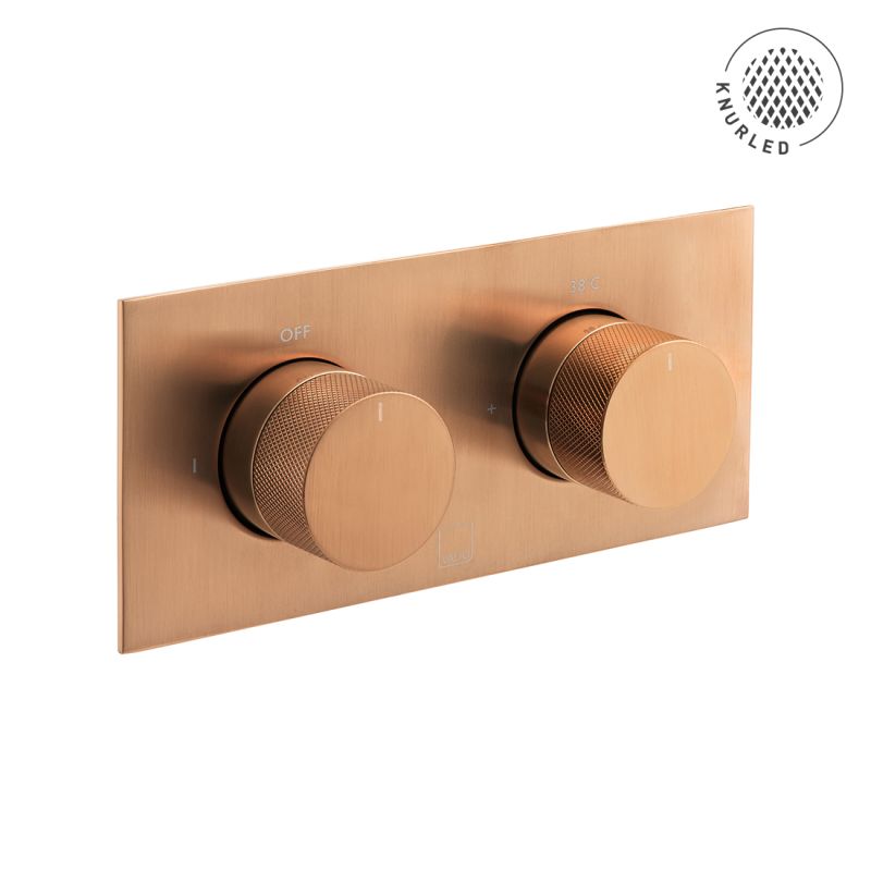 Tablet Knurled Horizontal Concealed Thermostatic Shower Valve with All-Flow Function, 2 Outlet 2 Handle