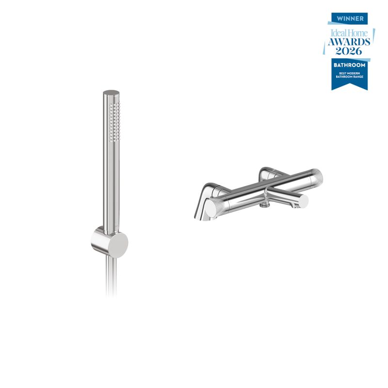 Safari leverless exposed deck mounted thermostatic shower package with mini kit, finished in chrome.
