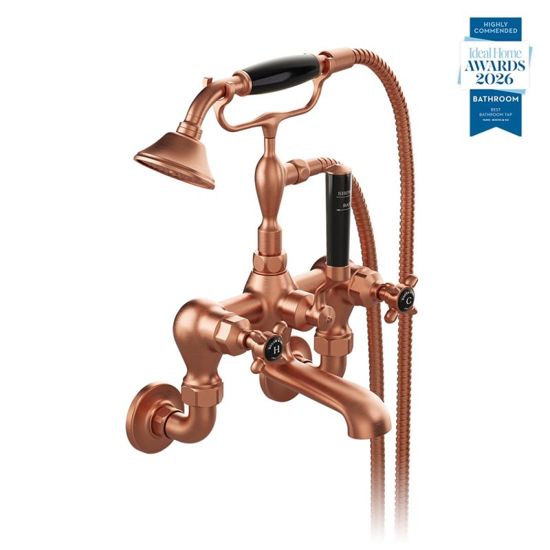 Axbridge Wall Mounted Bath Mixer Tap with Shower Kit, Cross Handles