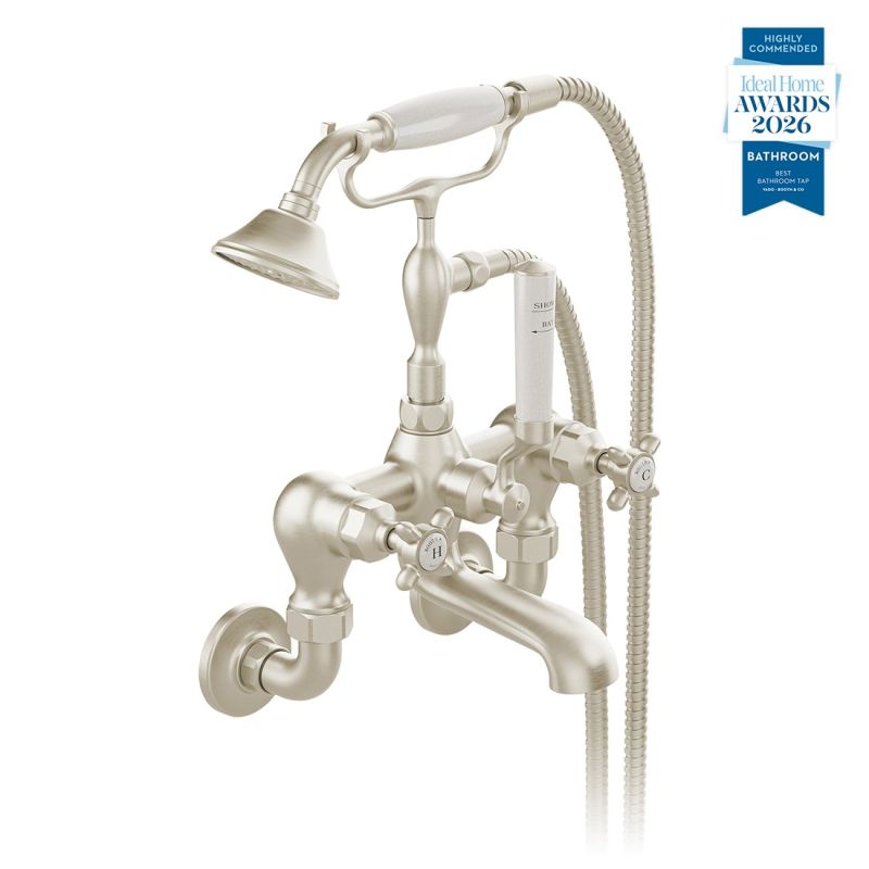 Axbridge Wall Mounted Bath Mixer Tap with Shower Kit, Cross Handles