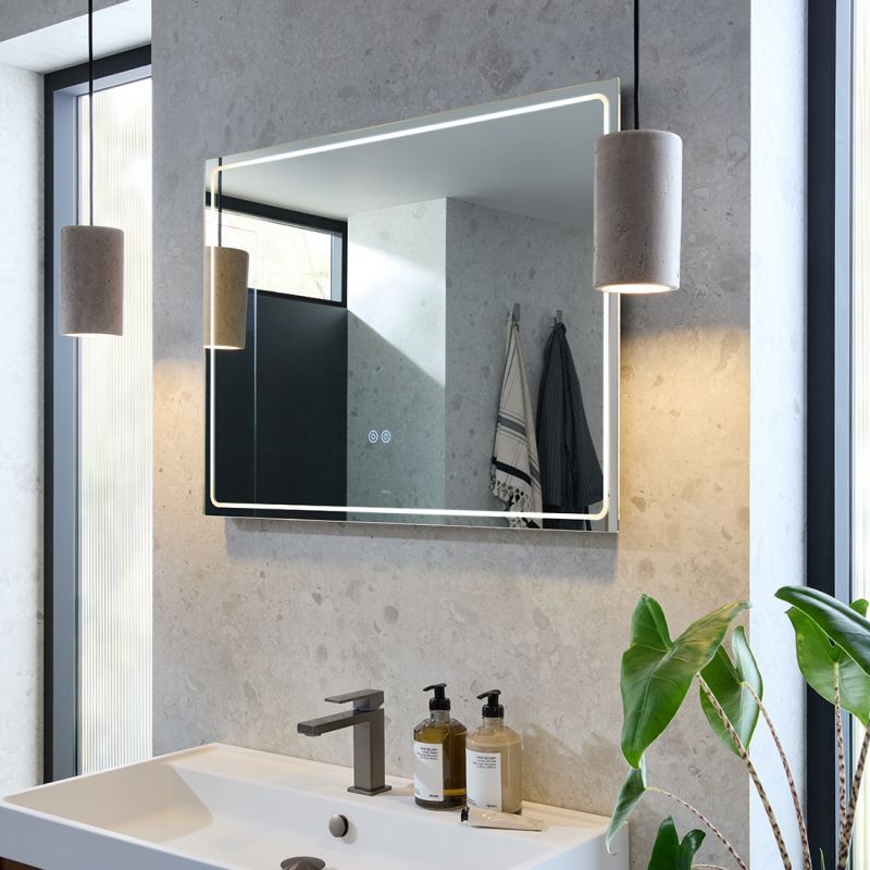 Groove Rectangle Frameless Illuminated LED Bathroom Mirror, 800mm x 600mm