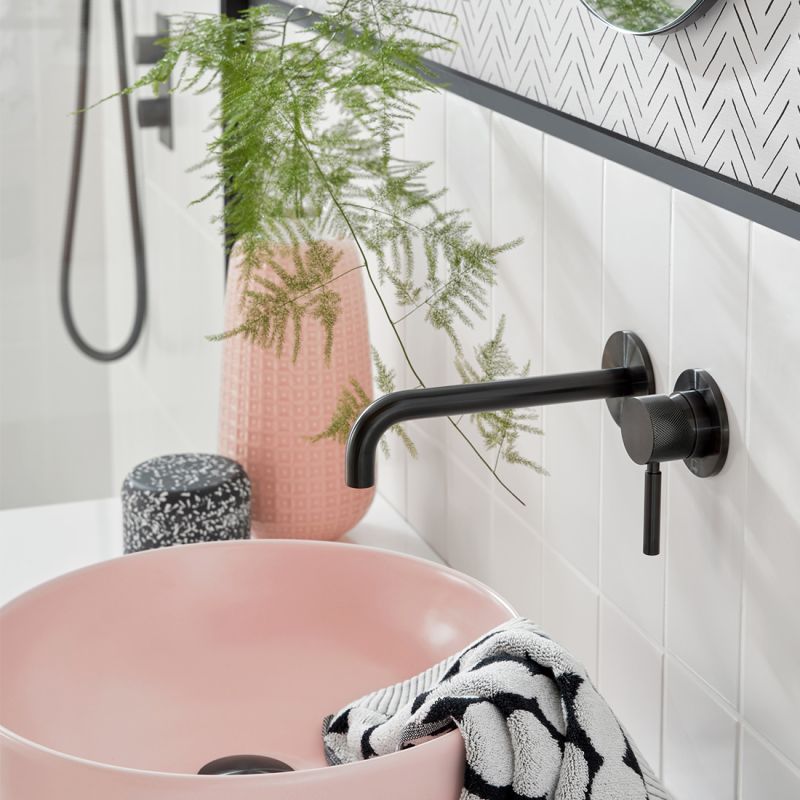Origins Knurled Wall Mounted Basin Mixer 180mm Spout