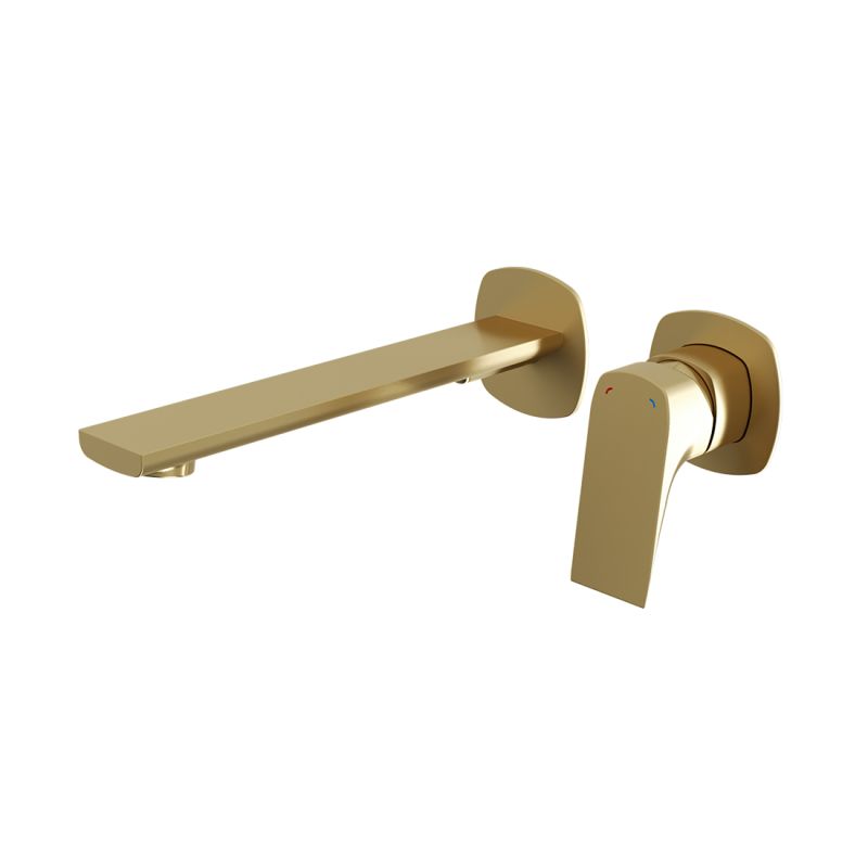 Lever Wall Mounted Basin Mixer in Satin Brass