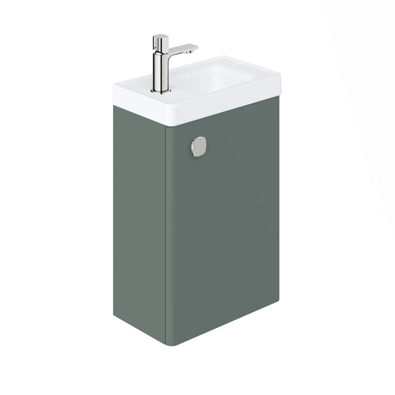 Cameo by VADO 400mm wall hung cloakroom unit, with reversible door in eucalyptus green.