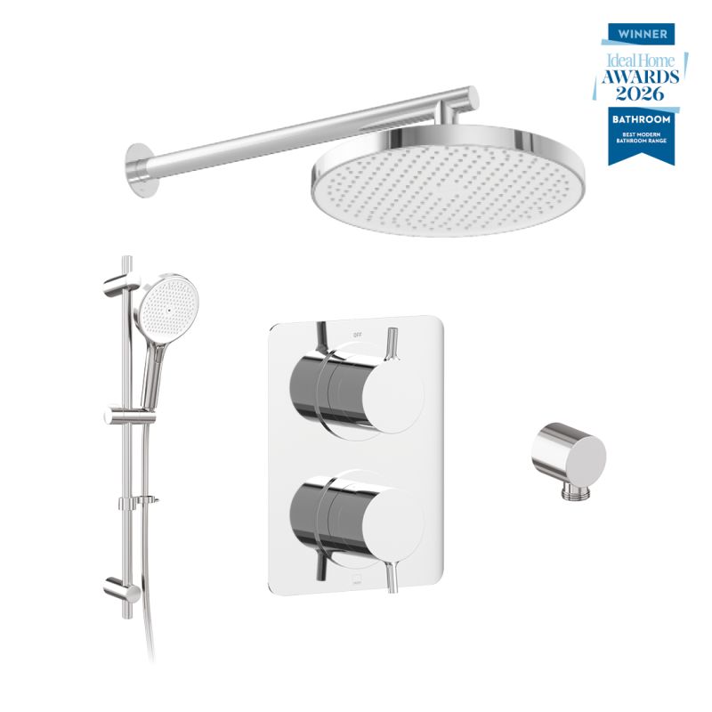 Safari Lever Two Outlet Concealed Thermostatic Shower Package with Multi Function Slide Rail Kit, finished in polished chrome.