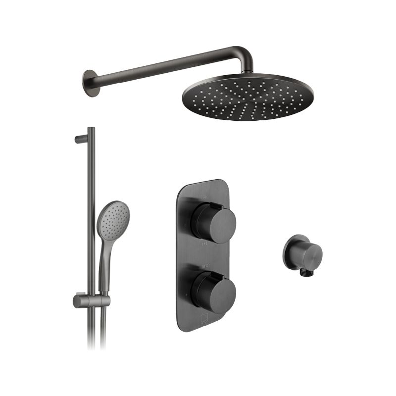 Tablet Altitude Concealed Thermostatic Showering Package with Single Function Slide Rail Kit, 2 Outlet