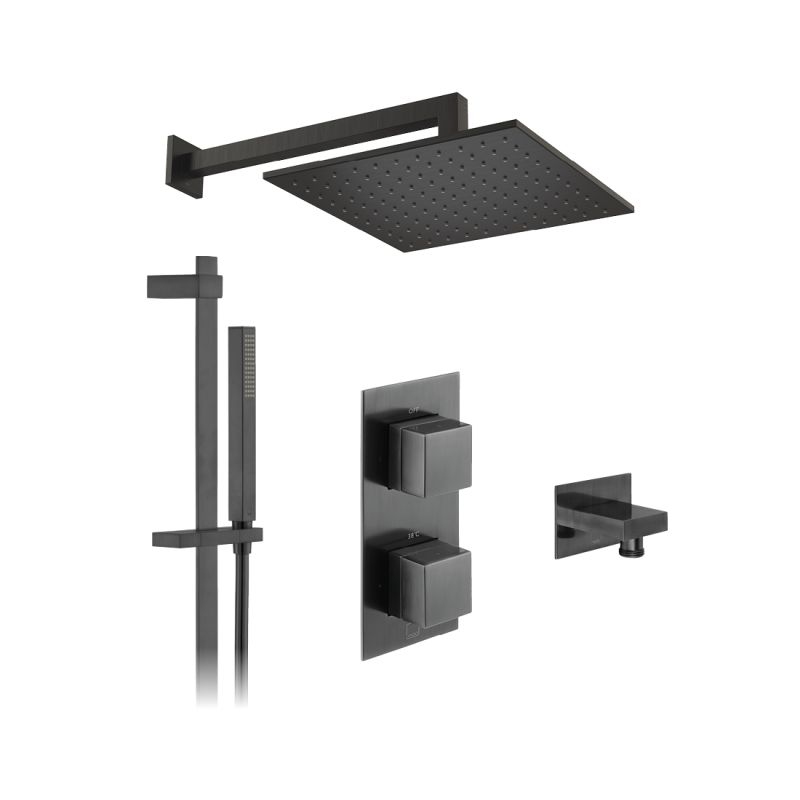 Tablet Notion Concealed Thermostatic Showering Package with Single Function Slide Rail Kit, 2 Outlet