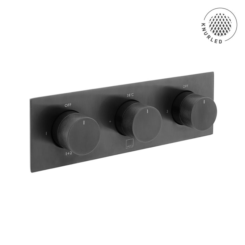 Tablet Knurled Horizontal Concealed Thermostatic Shower Valve with All-Flow Function, 3 Outlet 3 Handle