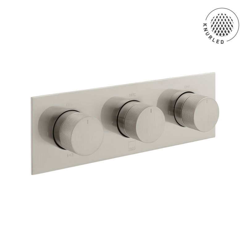 Tablet Knurled Horizontal Concealed Thermostatic Shower Valve with All-Flow Function, 3 Outlet 3 Handle