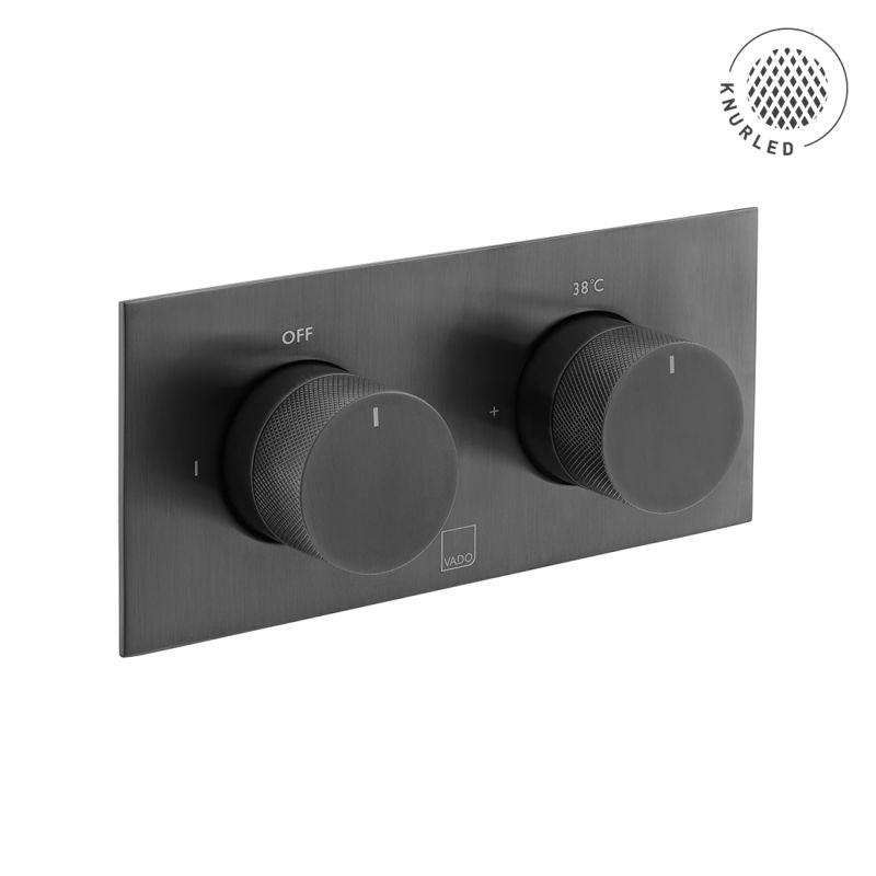 Tablet Knurled Horizontal Concealed Thermostatic Shower Valve with All-Flow Function, 2 Outlet 2 Handle
