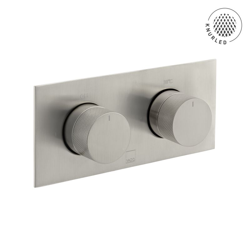 Tablet Knurled Horizontal Concealed Thermostatic Shower Valve with All-Flow Function, 2 Outlet 2 Handle