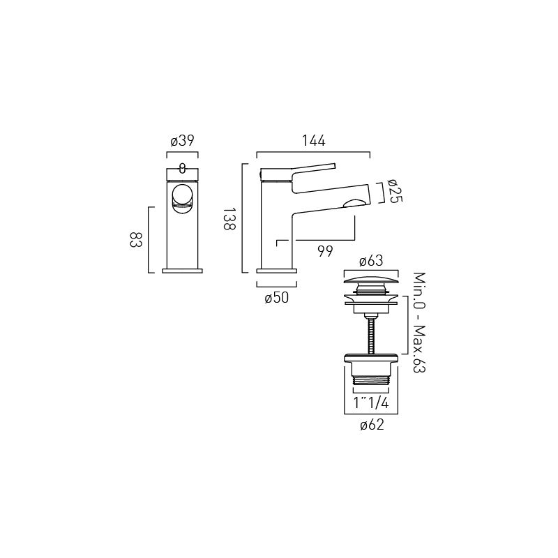 Safari Lever Mini Mono Basin Mixer Tap for Low Pressure System and Universal Basin Waste