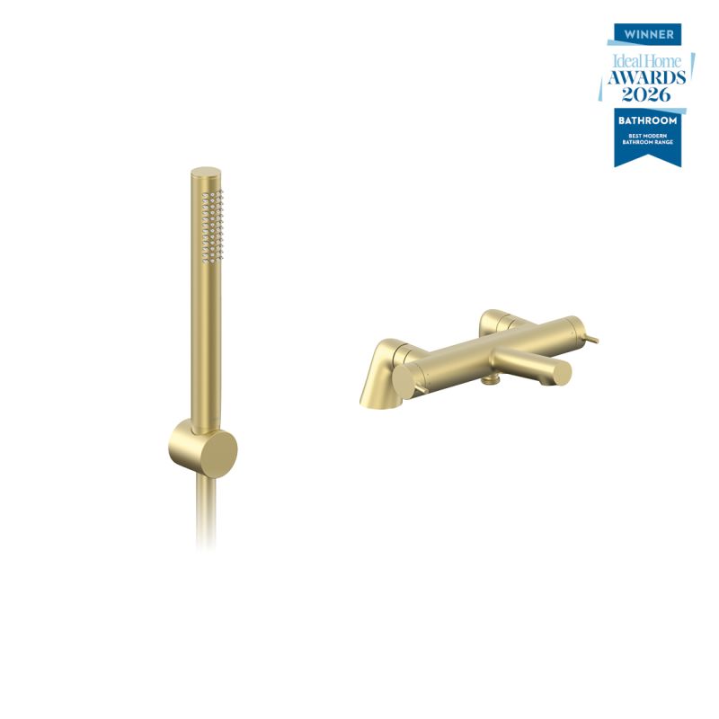 Safari lever exposed deck mounted thermostatic shower package with mini kit, finished in pewter.