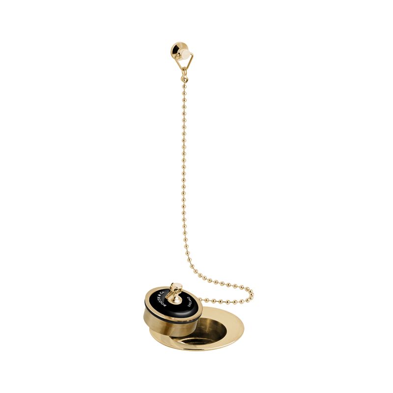 Booth & Co. ceramic plug and chain basin waste, finished in brushed brass with crackled off-white ceramic accents.