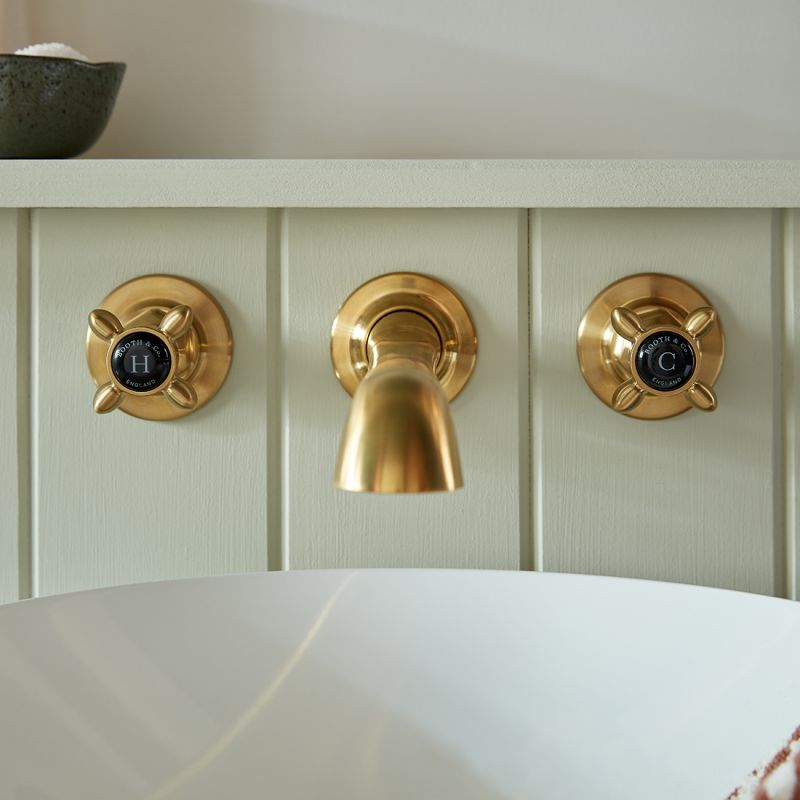 Axbridge Wall Mounted Basin Mixer Tap, Cross Handles