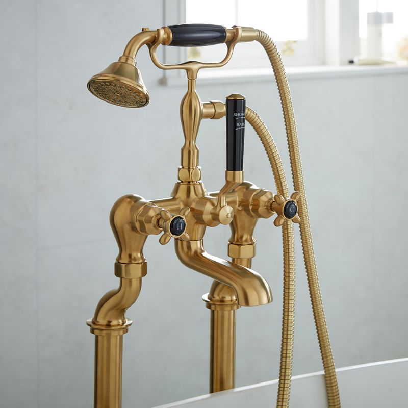 Axbridge Floorstanding Bath Shower Mixer, Cross Handle