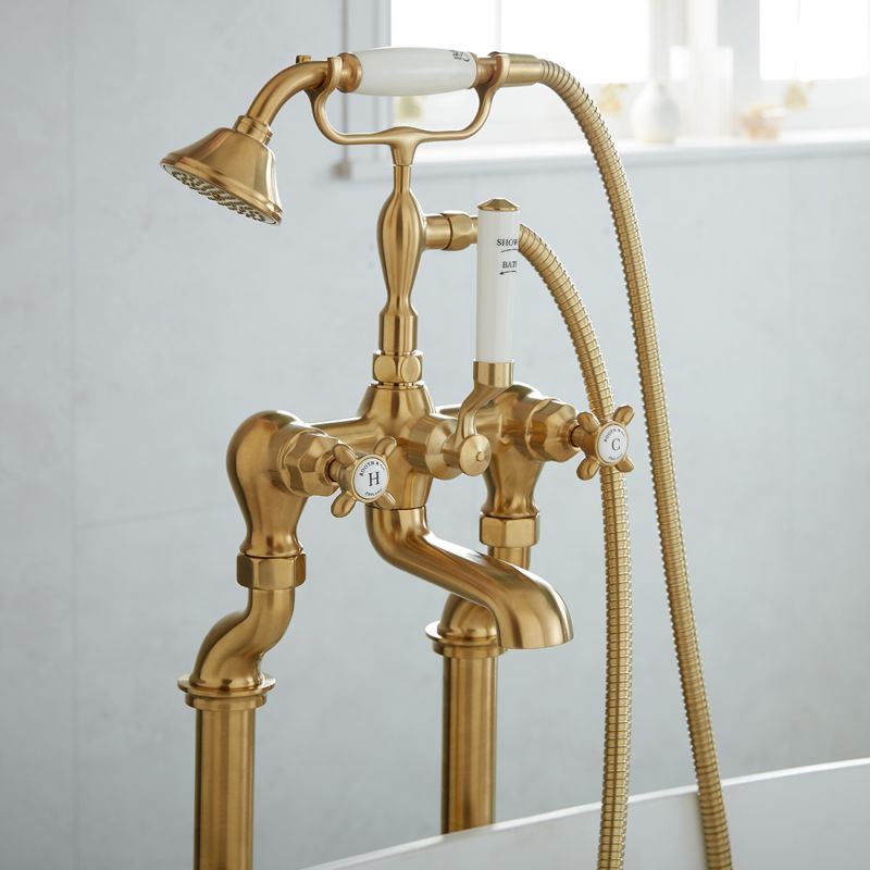 Axbridge Floorstanding Bath Shower Mixer, Cross Handle