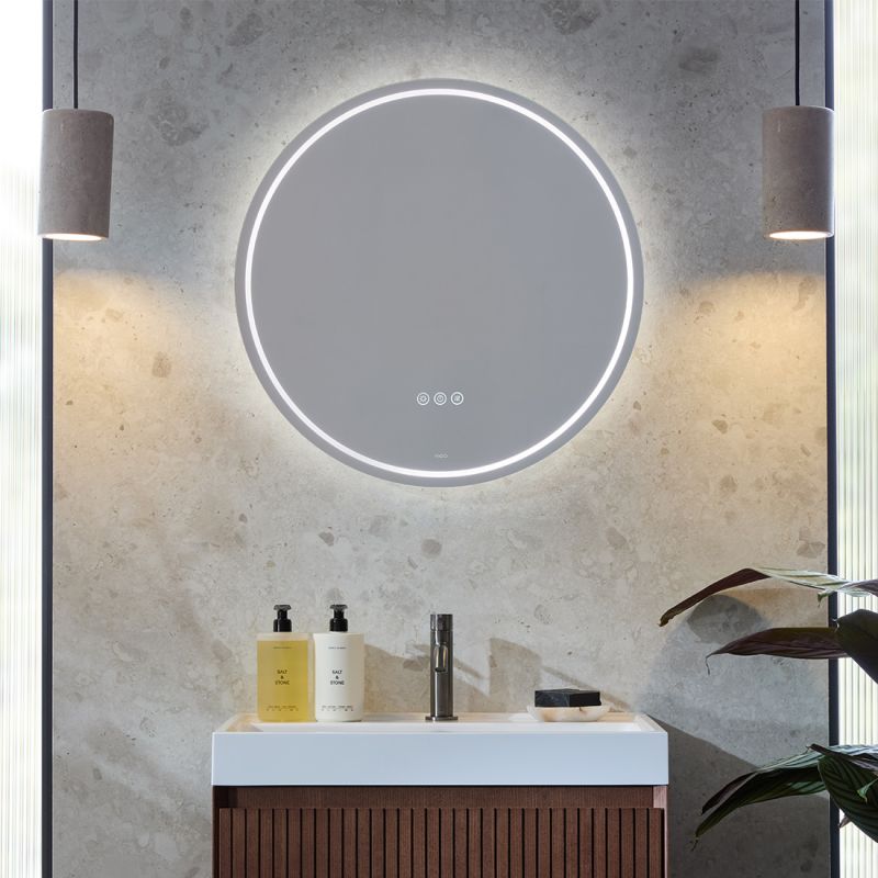 Groove Round Frameless Illuminated LED Bathroom Mirror, 600mm