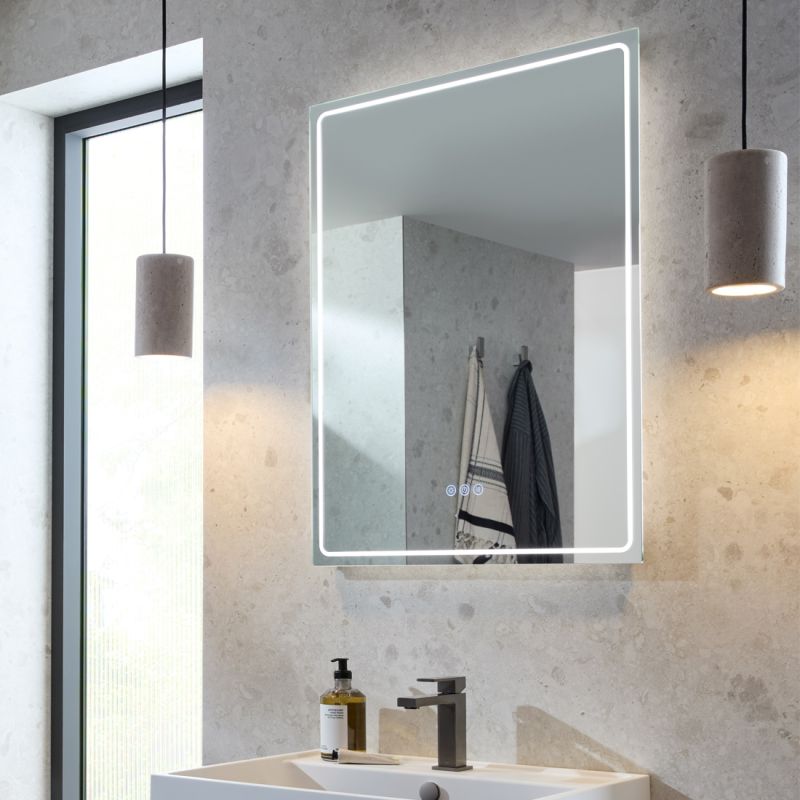 Groove Rectangle Frameless Illuminated LED Bathroom Mirror, 600mm x 800mm