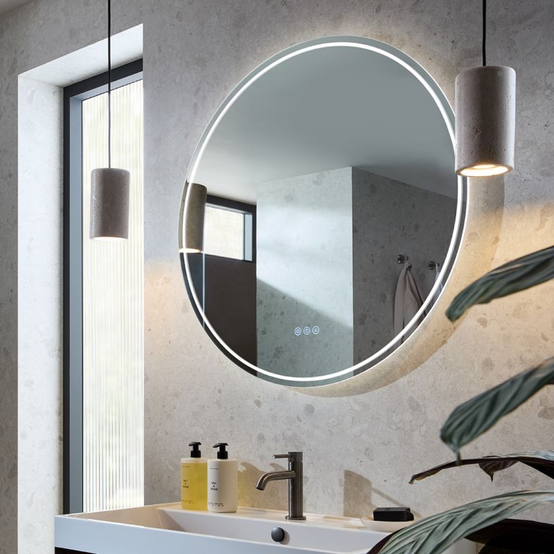 Groove Round Frameless Illuminated LED Bathroom Mirror, 800mm