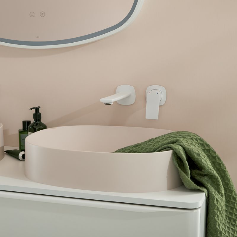Lever Wall Mounted Basin Mixer in Matt White