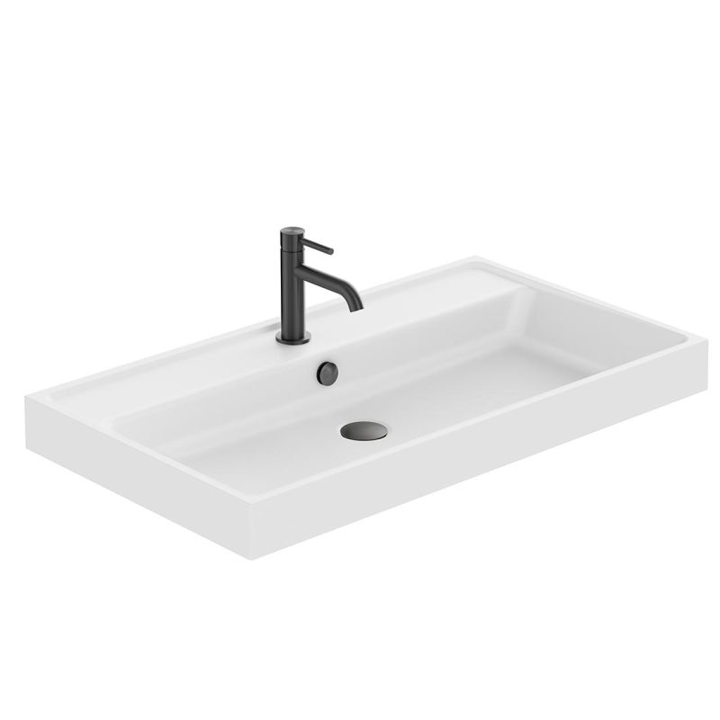 Groove by VADO 800mm mineral cast inset basin, finished in an ultra matt arctic white.