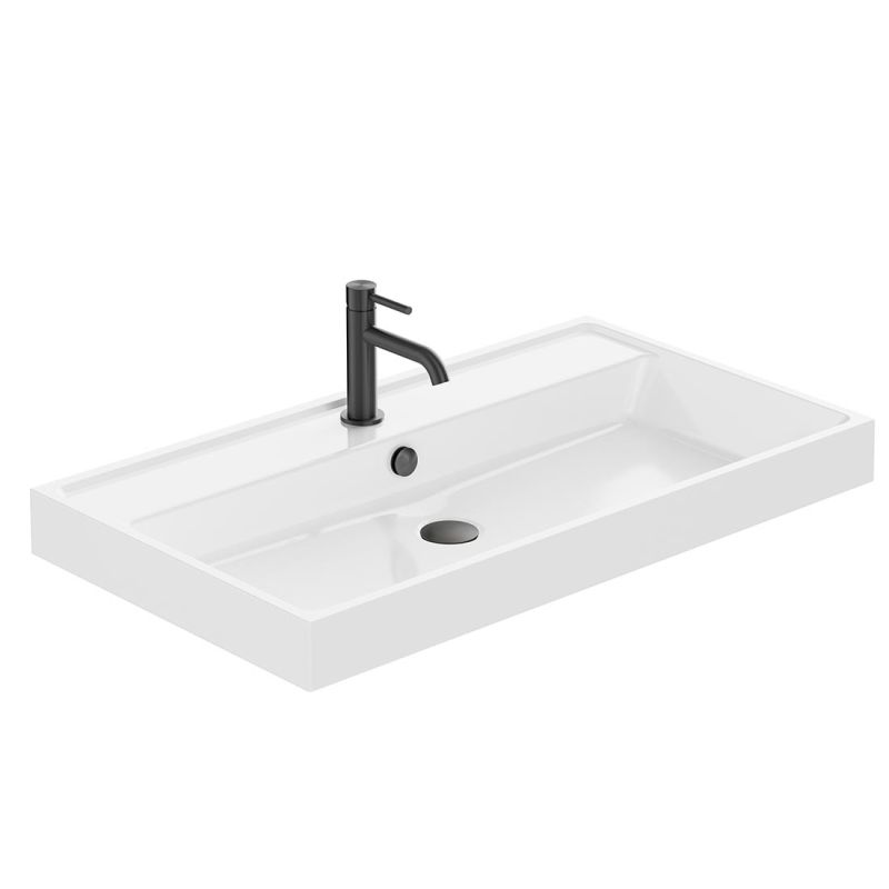 Groove by VADO 800mm mineral cast inset basin with a gloss white finish.
