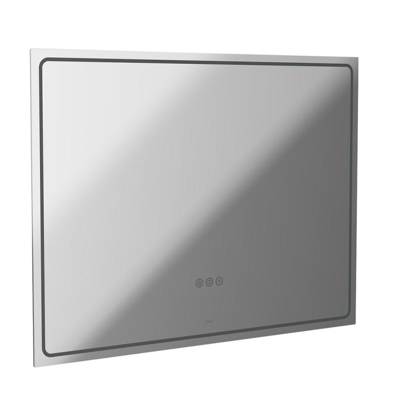 Groove by VADO 800mm x 600mm rectangle landscape frameless illuminated LED bathroom mirror with adjustable front and backlit lighting and demister.