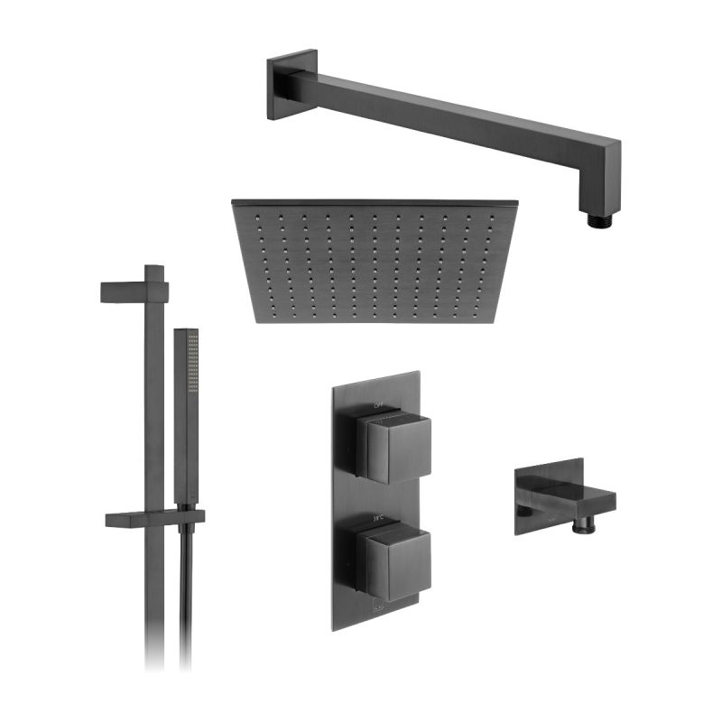 Tablet Notion Concealed Thermostatic Showering Package with Single Function Slide Rail Kit, 2 Outlet