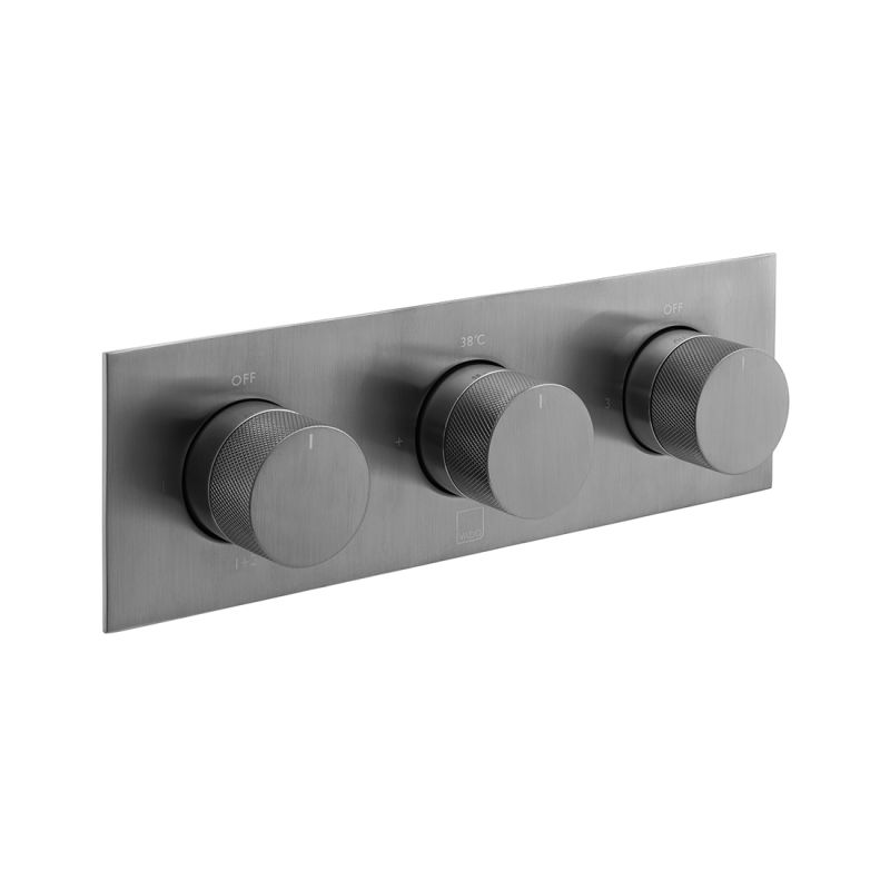 Tablet Knurled Horizontal Concealed Thermostatic Shower Valve with All-Flow Function, 3 Outlet 3 Handle