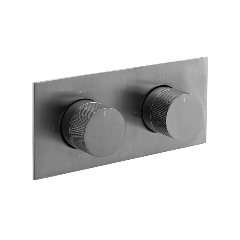 Tablet Knurled Horizontal Concealed Thermostatic Shower Valve with All-Flow Function, 2 Outlet 2 Handle