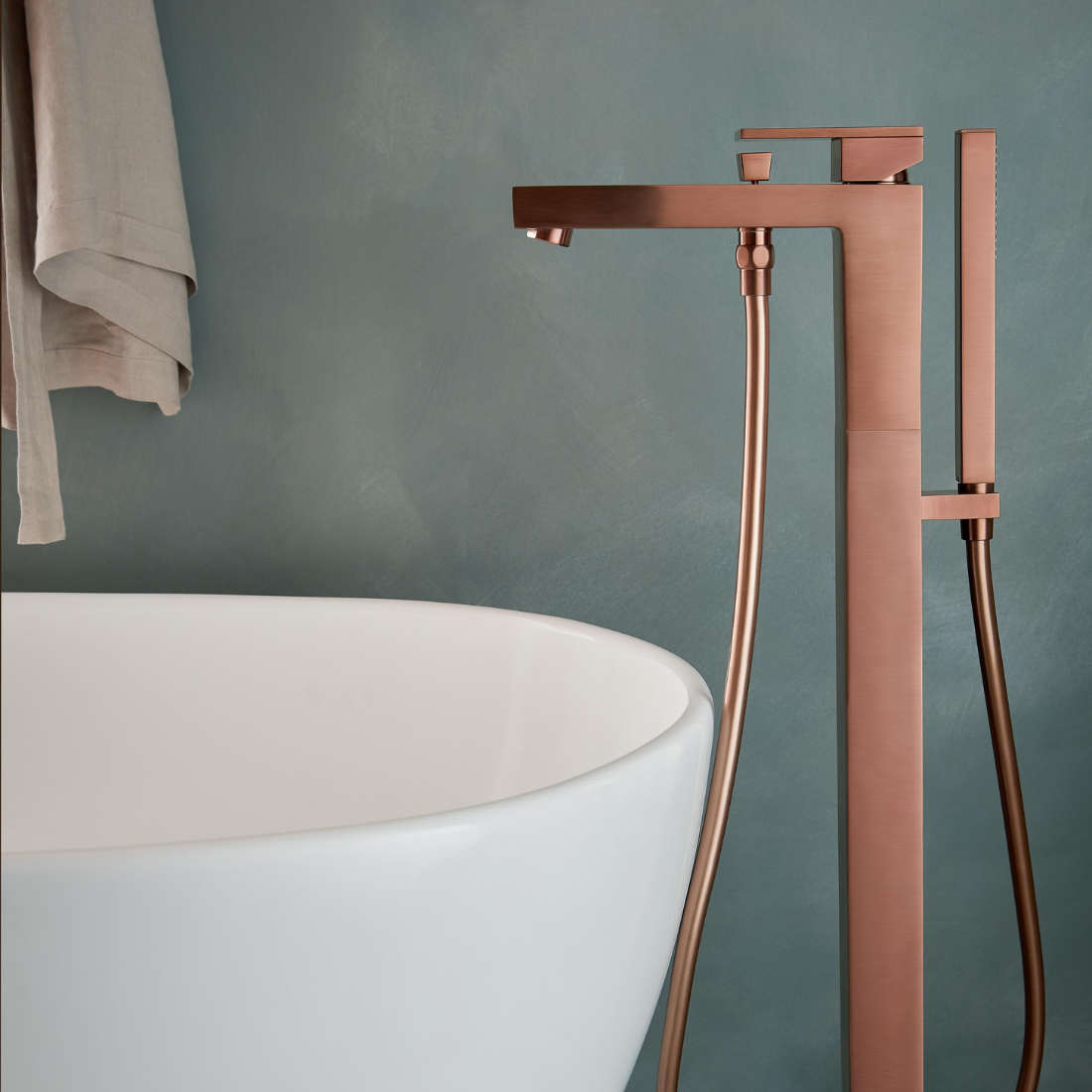 Brushed Bronze Floor Standing Bath Shower Mixer + Shower Kit